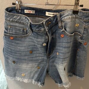 Vigoss Women's Blue Denim Shorts with Floral Embroidery